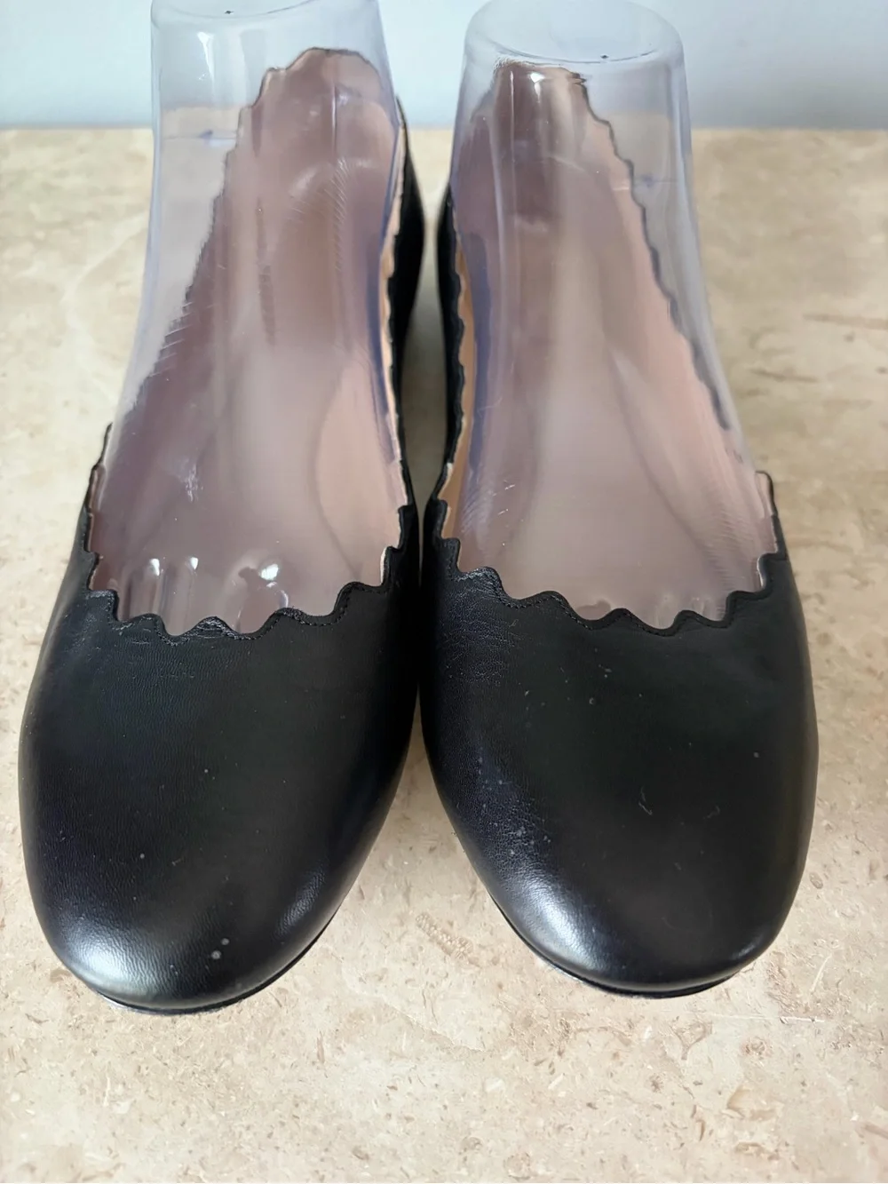 Chloé Lauren Scalloped Ballet Flat Chloe Black Leather Size 39 US 8.5 Designer